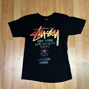 Stussy Black Tee with Multicolor Logo